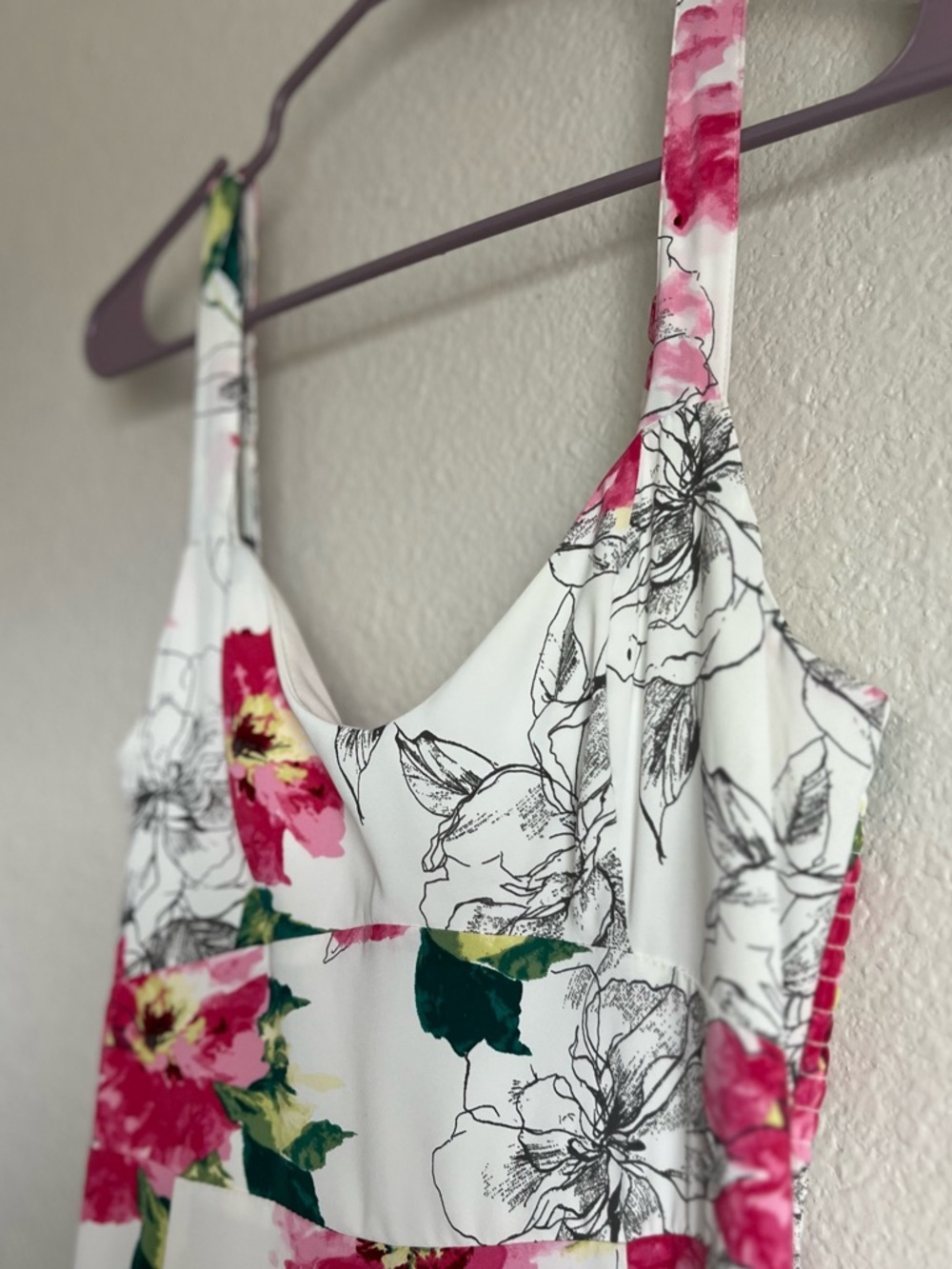 Abercrombie & Fitch White Floral Maxi Dress with Pink and Green Accents